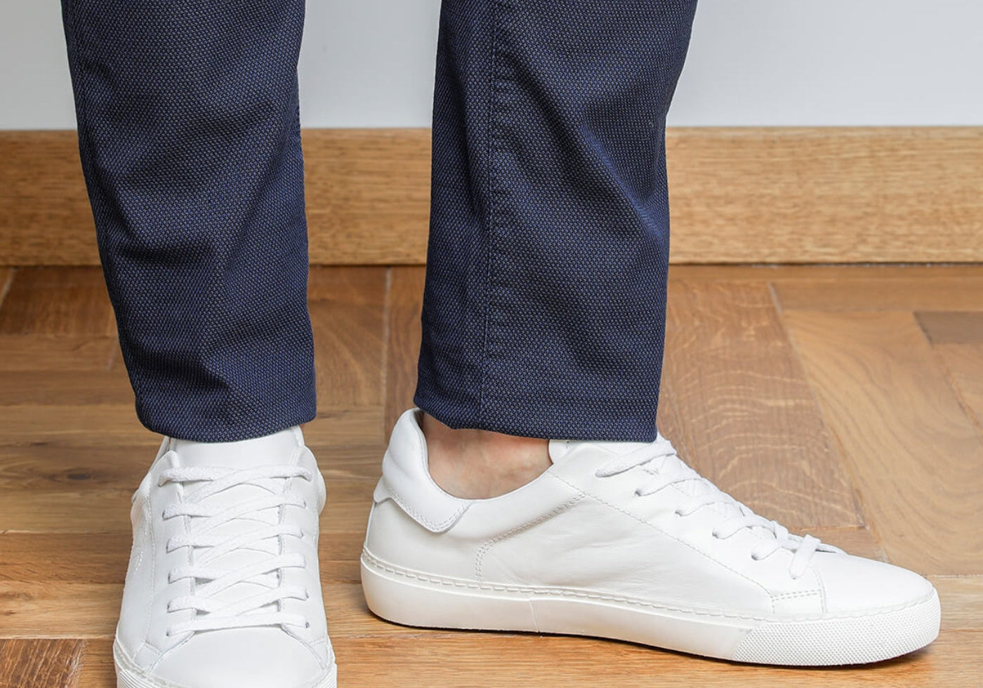 Man wearing white goat leather Euforia Milano sneakers