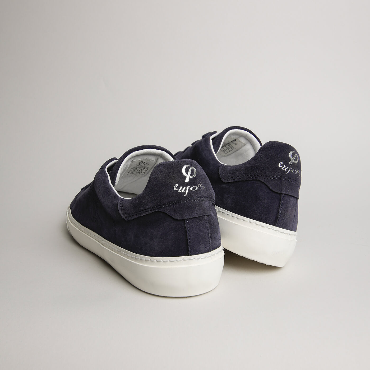 Rear view of men’s navy blue suede Milano sneakers
