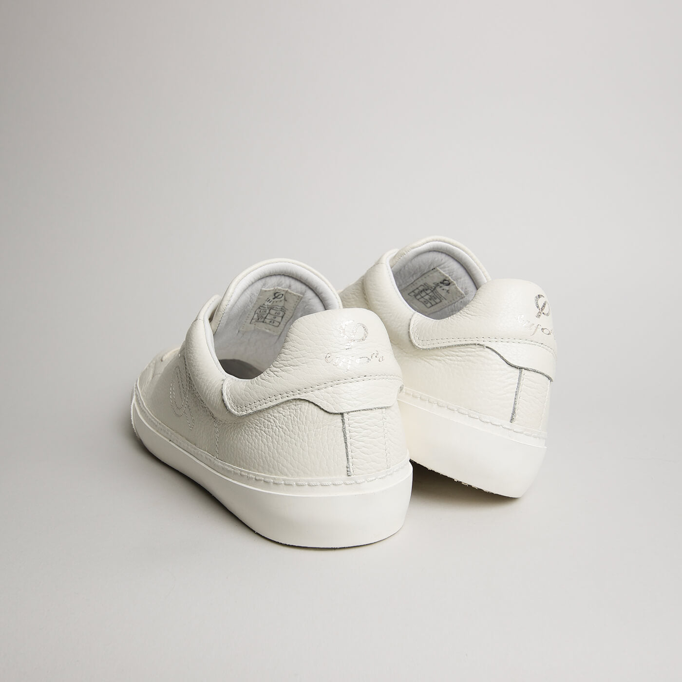 Rear view of men’s white tumbled leather Milano sneakers