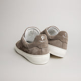 Rear view of men’s dark taupe suede Milano sneakers
