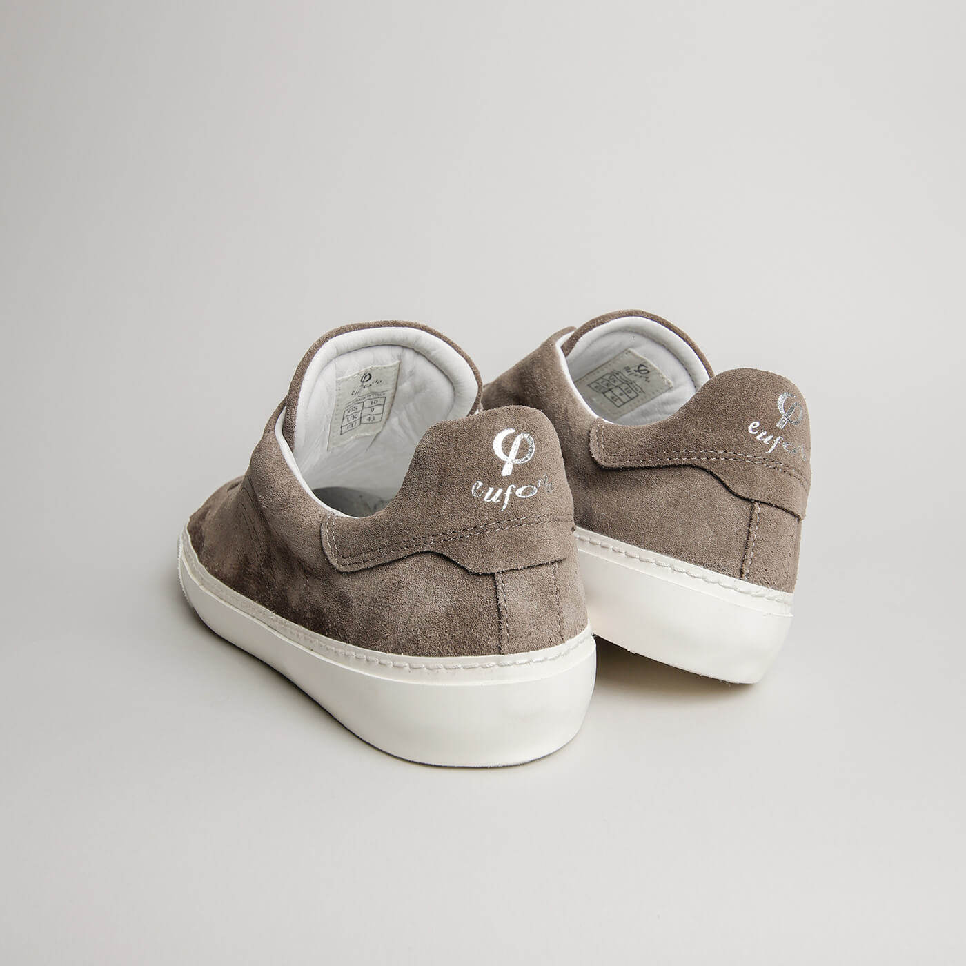 Rear view of men’s dark taupe suede Milano sneakers